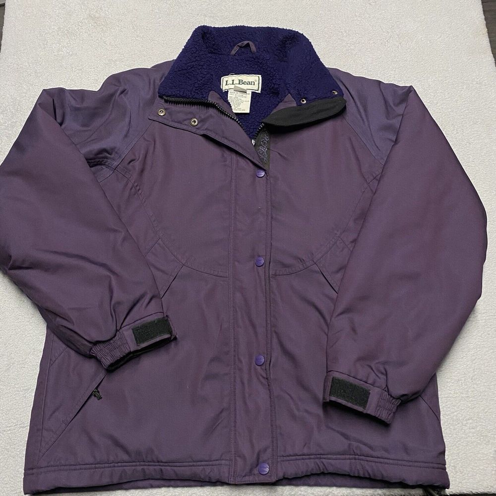 Vintage LL Bean Nylon Jacket Women's‎ Small Purple Fleece Line Deep Pile Ski